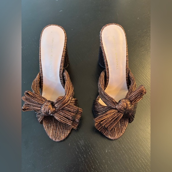 new Loeffler Randall Penny pleated mocha metallic mule knot heel - Picture 3 of 6